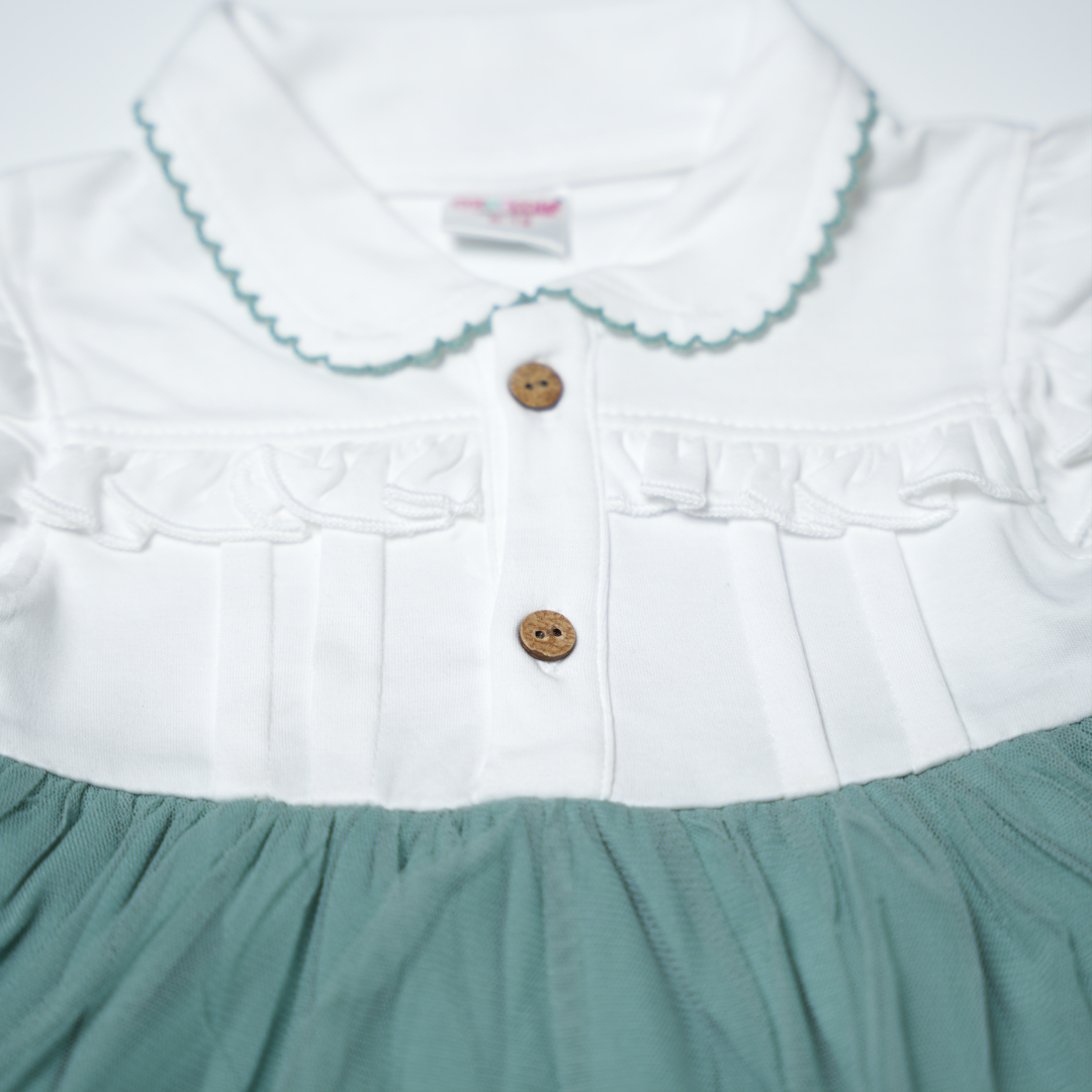 Elegant White Dress with Sage Green Tulle Skirt