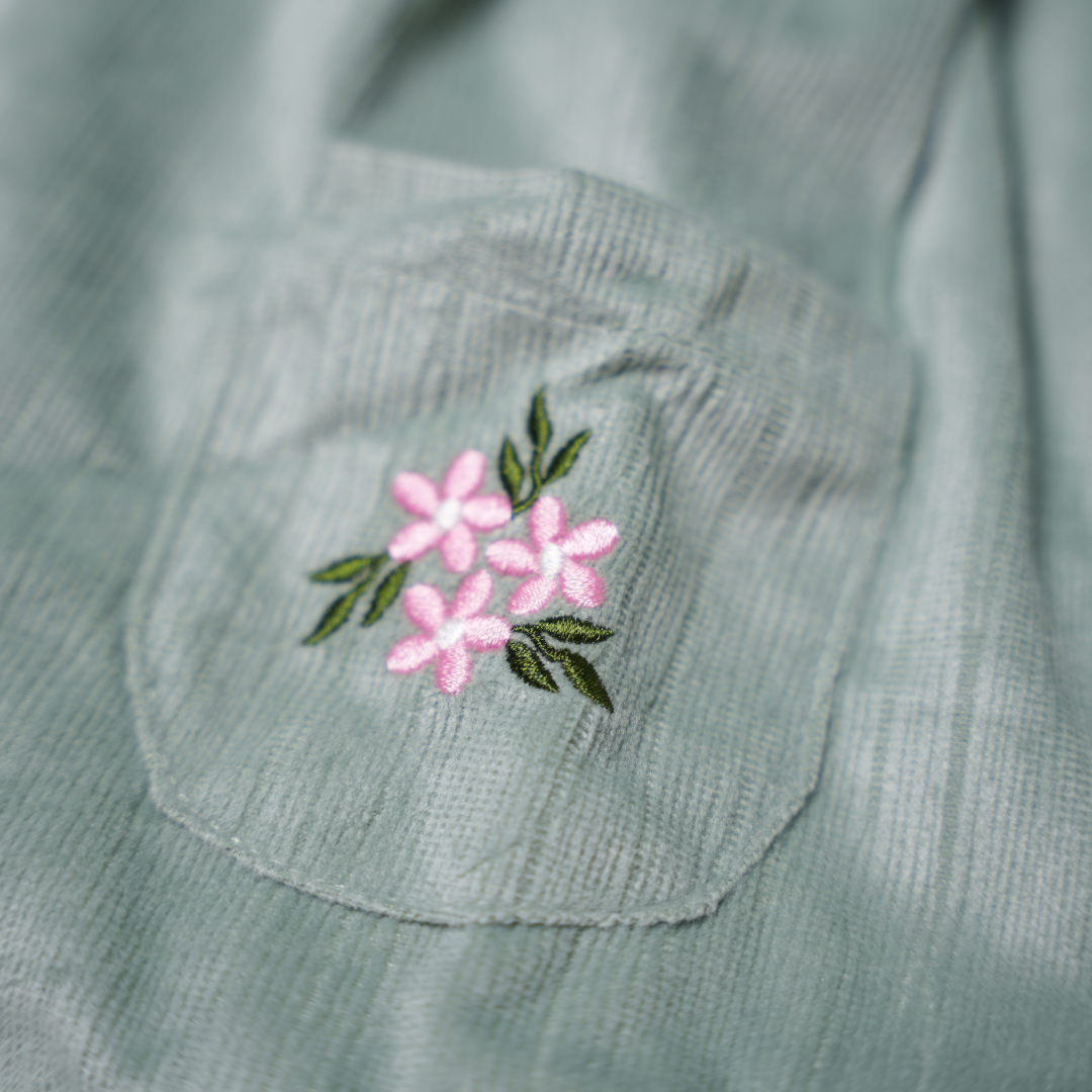 Sweet Pista Green Corduroy Dress with Black Peter Pan Collar Top