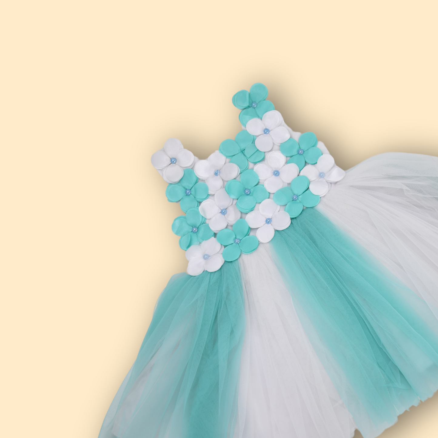 Mint and White Tulle Floral Party Frock Dress