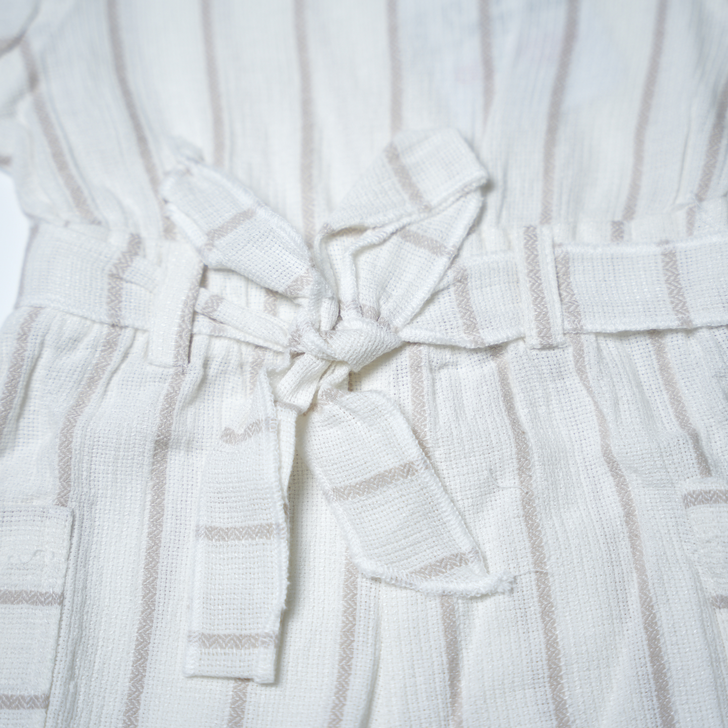 Delicate White Textured Romper with Ruffle Collar