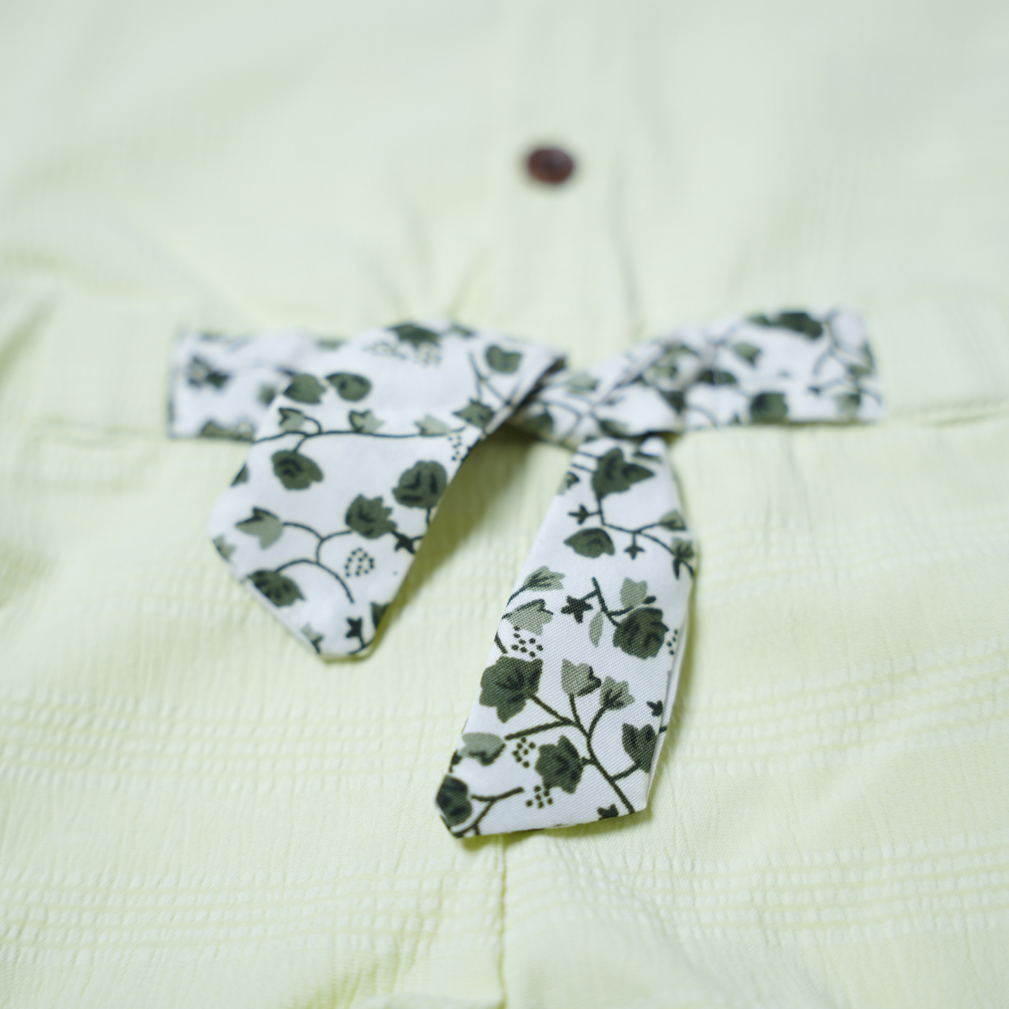 Sweet Lime Green Textured Rompers with Floral Print Belt