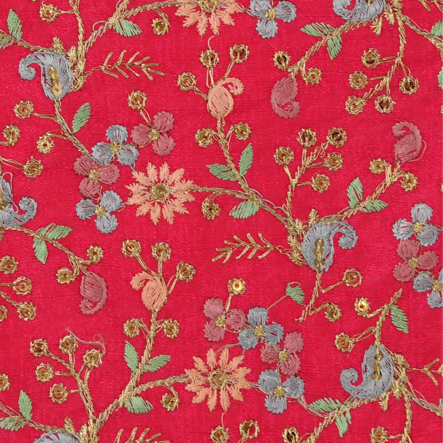 Girls Ethnic Floral Embroidered Flare Red Dress set