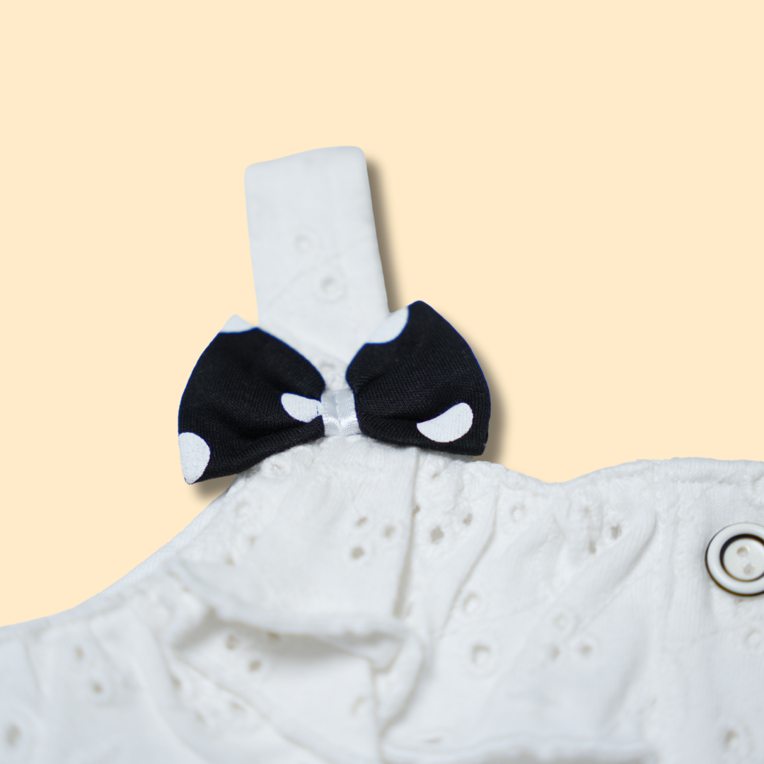 Sweet White Eyelet Ruffle Top and Black Bloomers with White Polka Dots