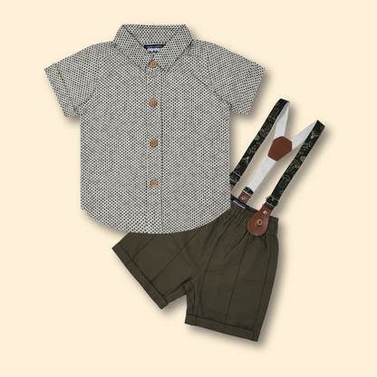 Boys Cotton Full Sleeves Dungarees  set Shirt Pant With Suspender