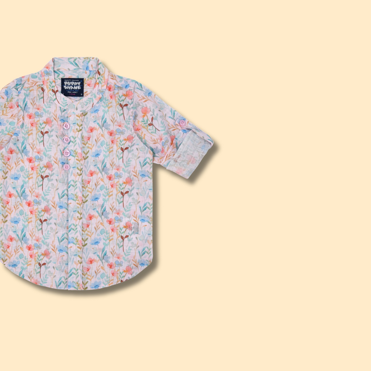Boys Slim Fit Floral Printed Full Sleeve White Casual Shirt