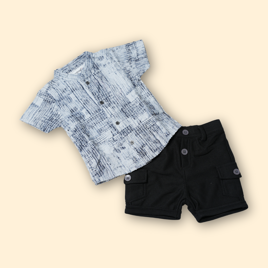 Modern Grey Textured Shirt with Black Shorts