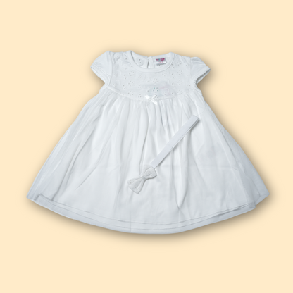 Delicate White Cotton Dress with Floral Schiffli Detail