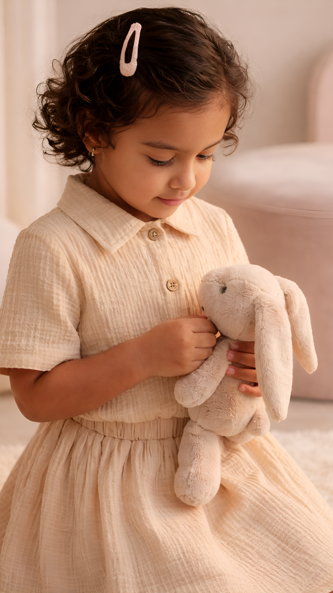 Soft Cotton Muslin Top and Skirt Set for Kids – Beige