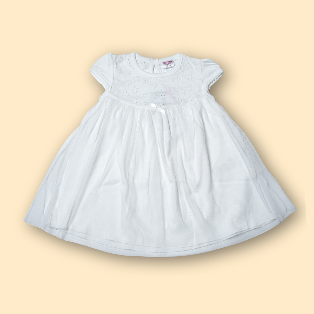 Delicate White Cotton Dress with Floral Schiffli Detail