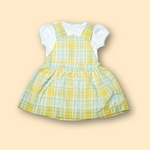 girls plaid pinafore dress with white t-shirt in yellow and mint