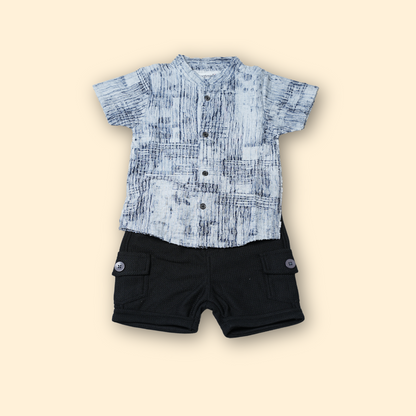 Modern Grey Textured Shirt with Black Shorts