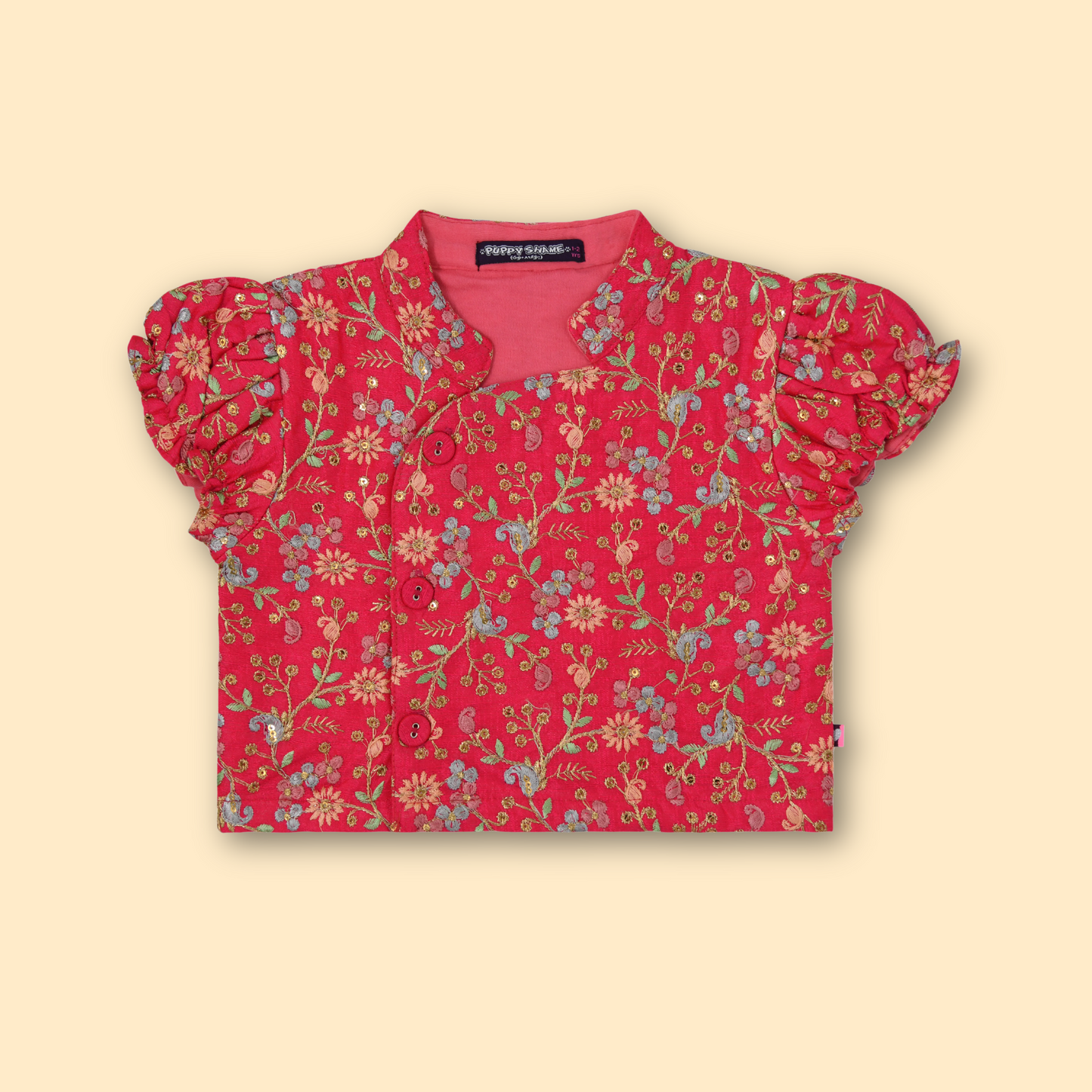 Girls Ethnic Floral Embroidered  Flare Red Dress set