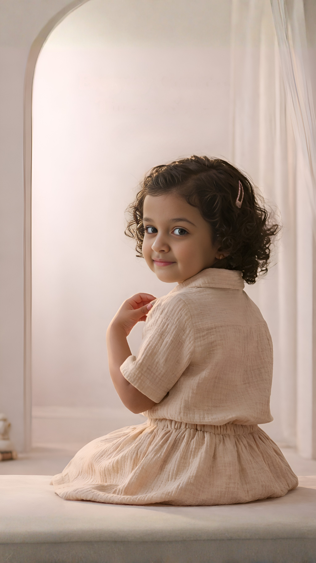 Soft Cotton Muslin Top and Skirt Set for Kids – Beige