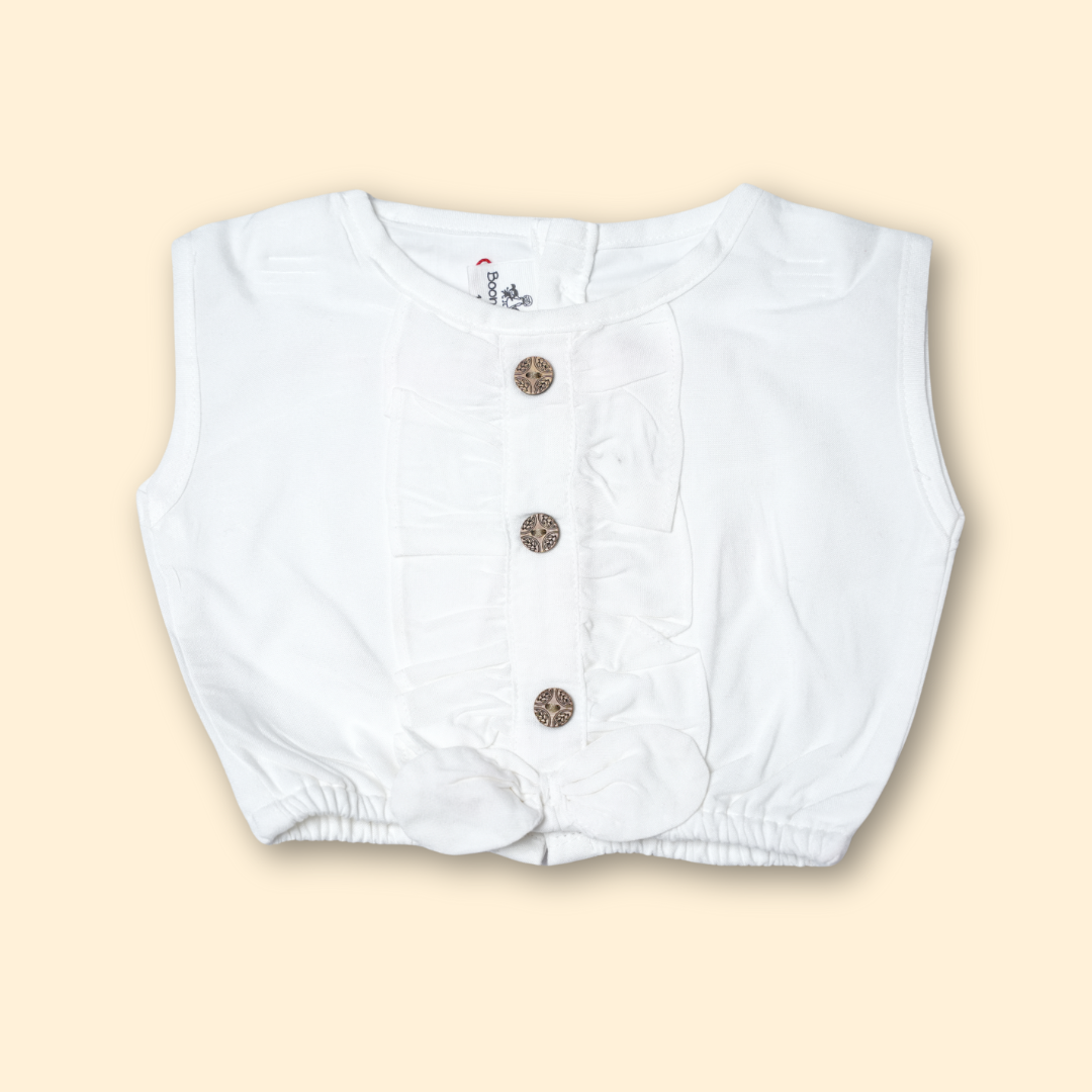 white button-up top with red Christmas print tiered skirt set