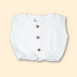 white button-up top with red Christmas print tiered skirt set