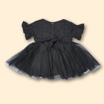 girls black tulle dress with red Mickey Mouse applique and lace bodice