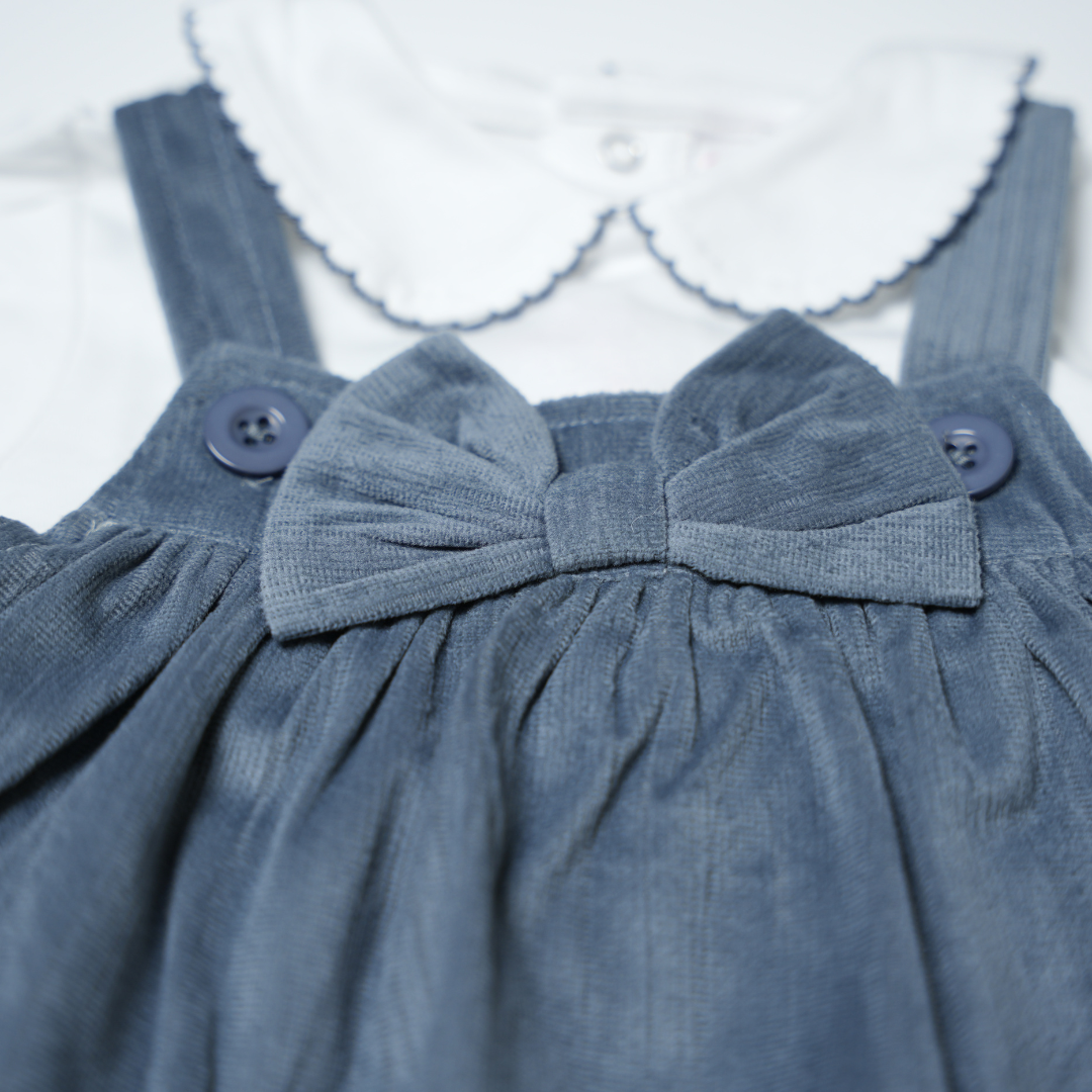 Sweet Grey Corduroy Dress with White Peter Pan Collar Top