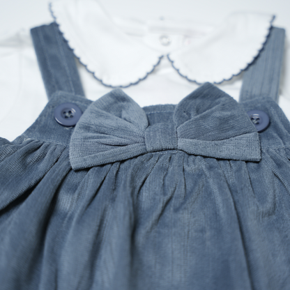 Sweet Grey Corduroy Dress with White Peter Pan Collar Top