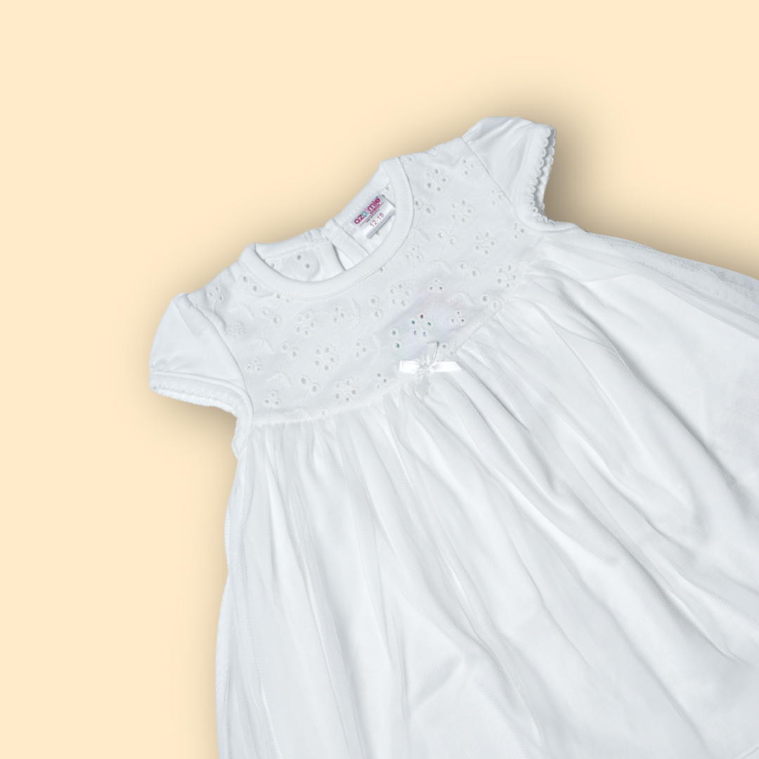 Delicate White Cotton Dress with Floral Schiffli Detail
