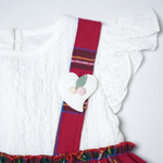 Baby girls white flutter sleeve dress with red plaid pinafore frock dress