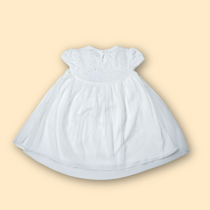 Delicate White Cotton Dress with Floral Schiffli Detail
