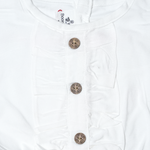 white button-up top with red Christmas print tiered skirt set