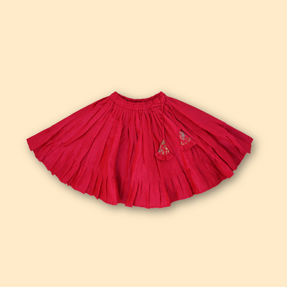 Girls Ethnic Floral Embroidered  Flare Red Dress set