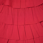 girls red cotton tiered ruffle dress with shoulder tie straps and red Mickey Mouse accent