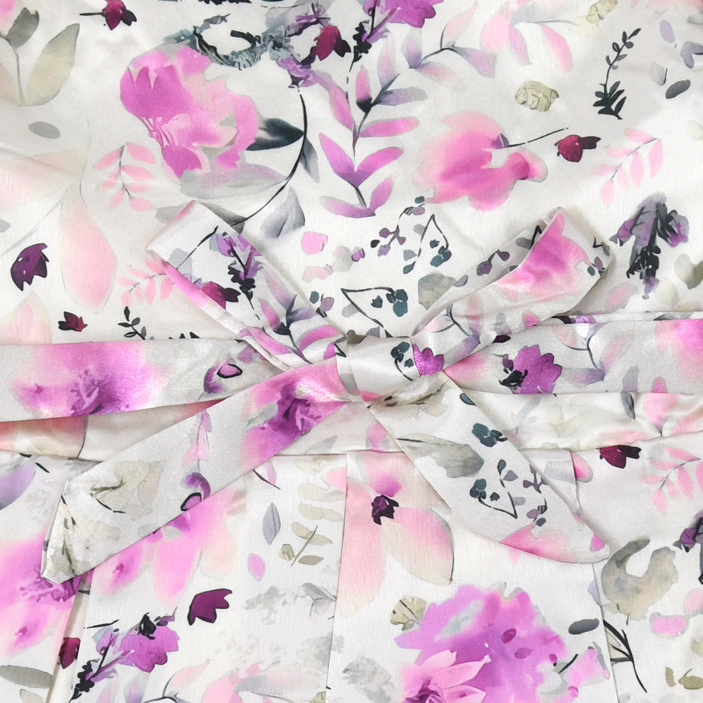 Girls Floral Print Silver Satin Fit & Flare Dress