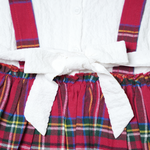 Baby girls white flutter sleeve dress with red plaid pinafore frock dress