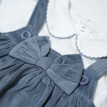 Sweet Grey Corduroy Dress with White Peter Pan Collar Top