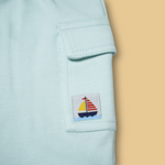 boys mint hooded shirt with 'Little Sailor' and matching cargo shorts