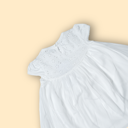 Delicate White Cotton Dress with Floral Schiffli Detail