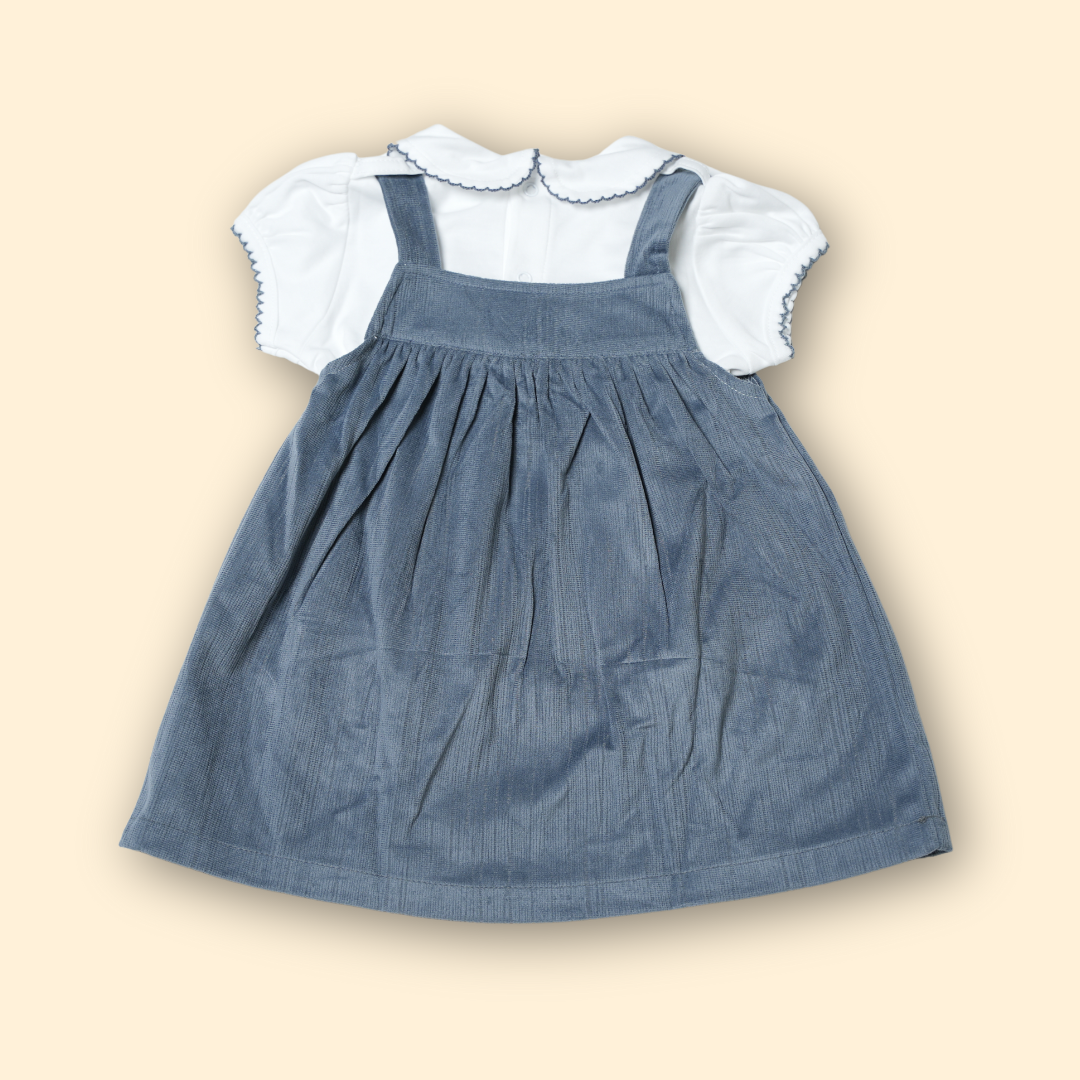 Sweet Grey Corduroy Dress with White Peter Pan Collar Top