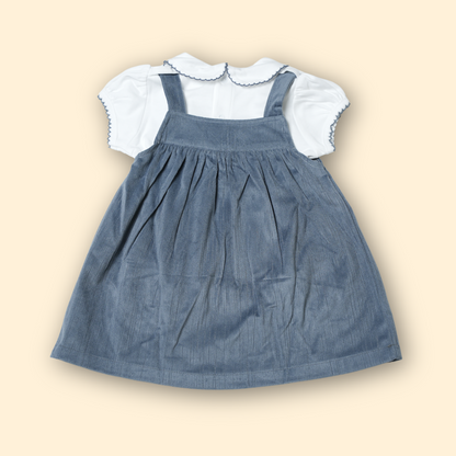 Sweet Grey Corduroy Dress with White Peter Pan Collar Top