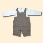 boys white long sleeve shirt with dust color cotton overalls two-piece set