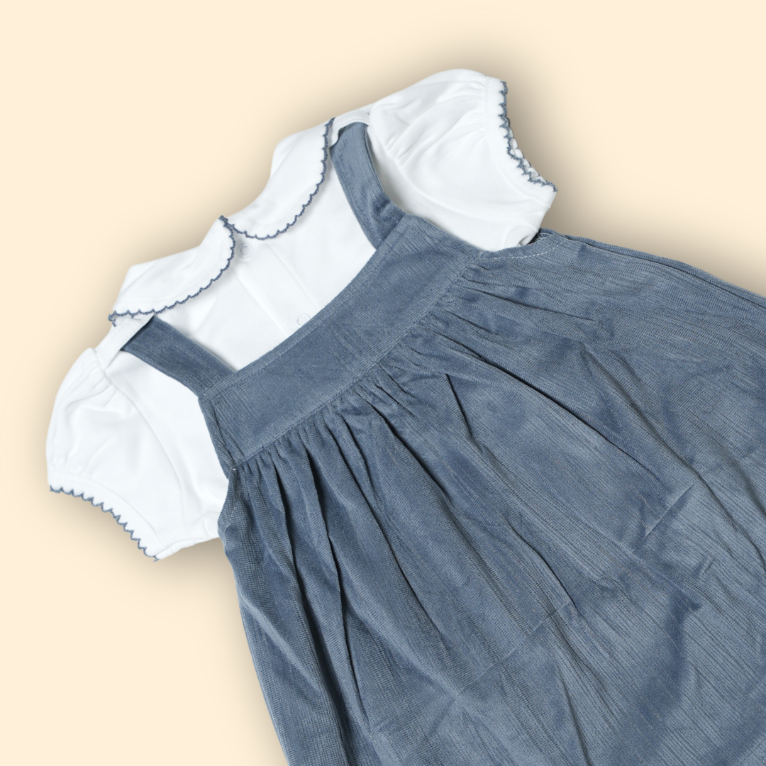 Sweet Grey Corduroy Dress with White Peter Pan Collar Top