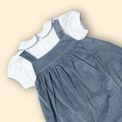Sweet Grey Corduroy Dress with White Peter Pan Collar Top