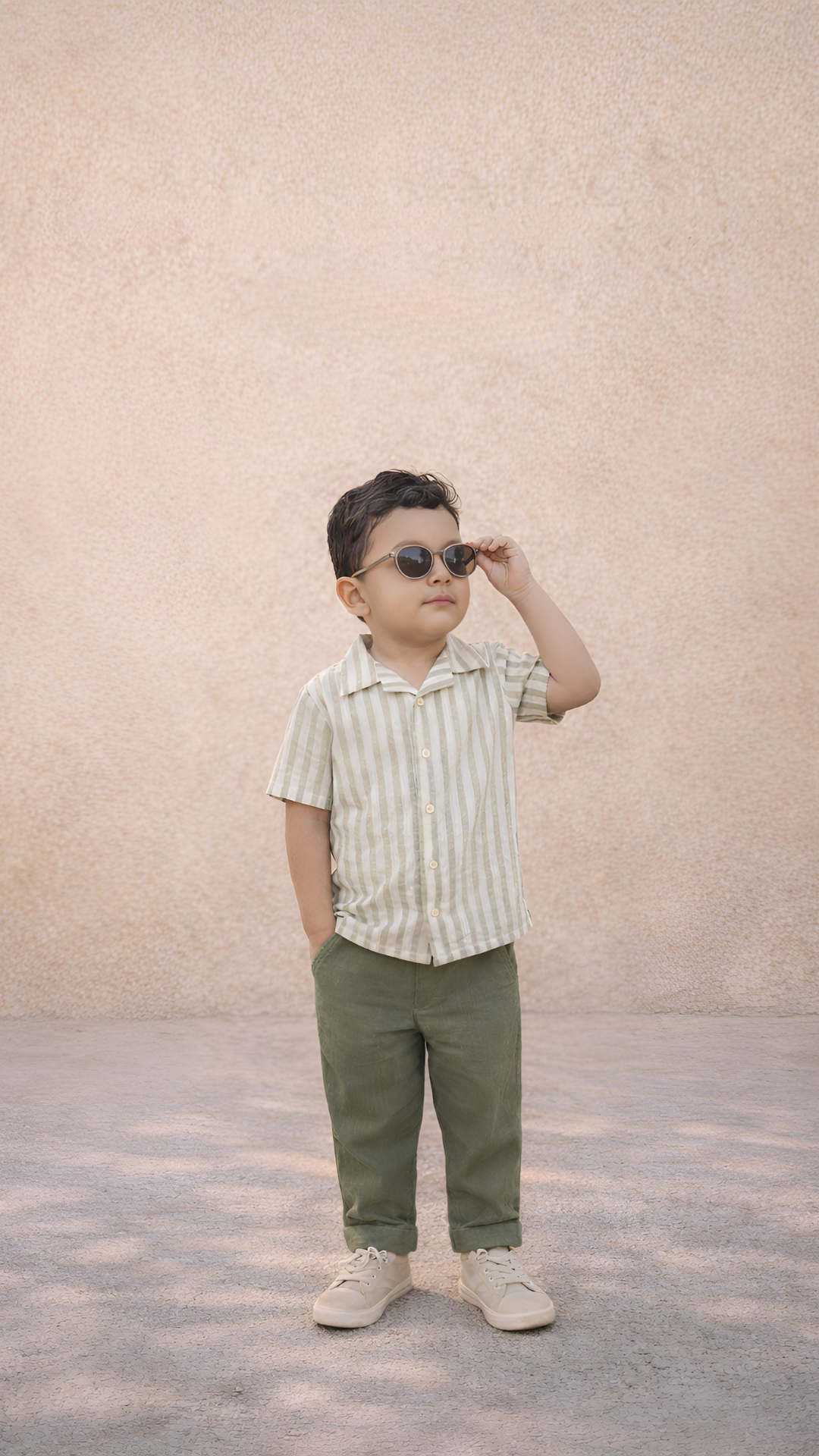 Classic Sage Green Striped Shirt & Olive Bottom Set