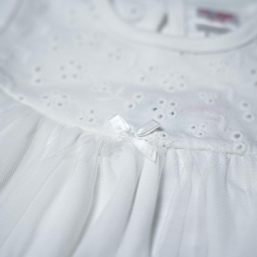 Delicate White Cotton Dress with Floral Schiffli Detail