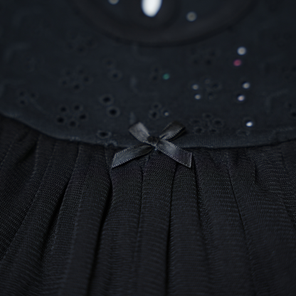 Elegant Black Schiffli Dress with Tulle Overlay