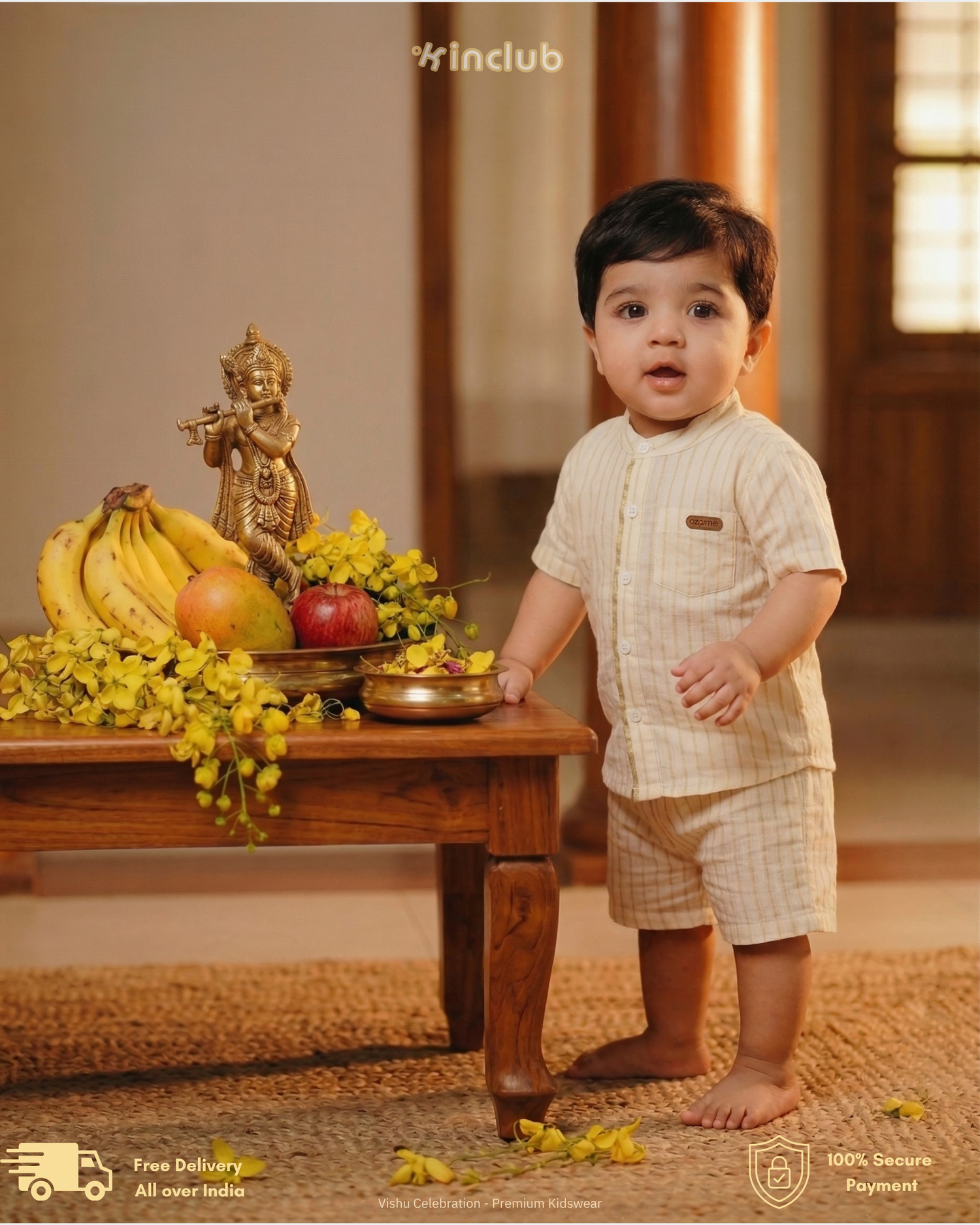 Boys Classic Gold Striped Mandarin Shirt Trouser Set