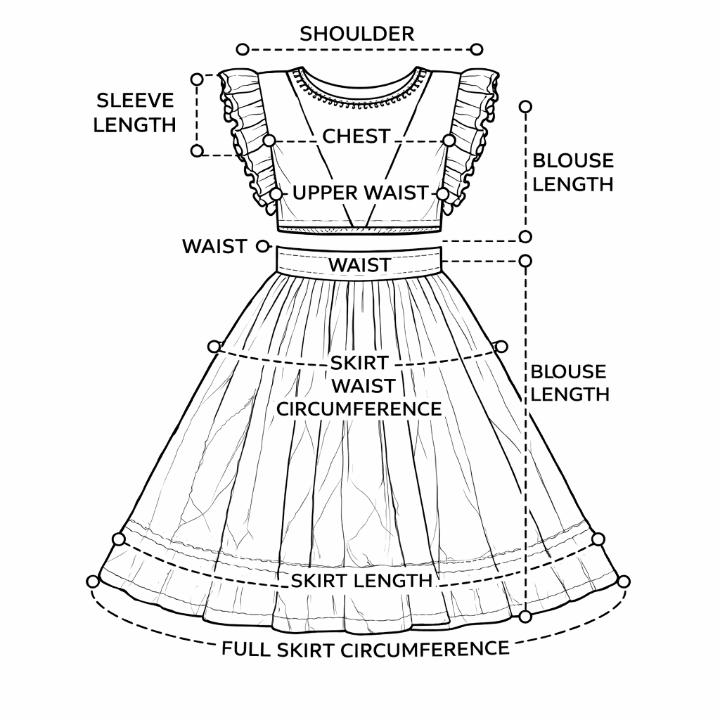 Custom Stitch Ethnic Girl Skirt with Blue-Green Blouse Top - Sneak