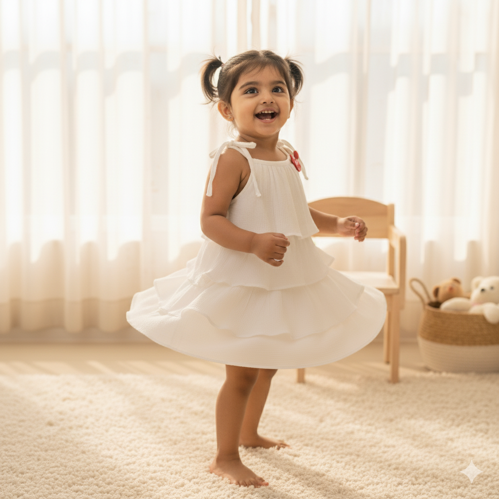Crisp White Tiered Ruffle Dress