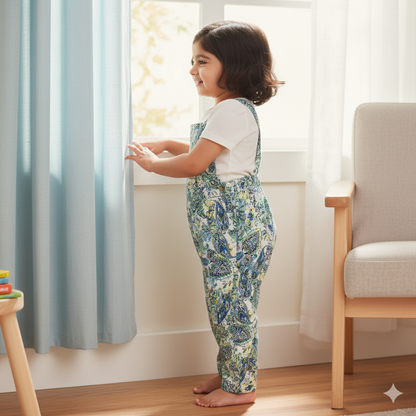 Girls Floral Printed Jumpsuit with White Top