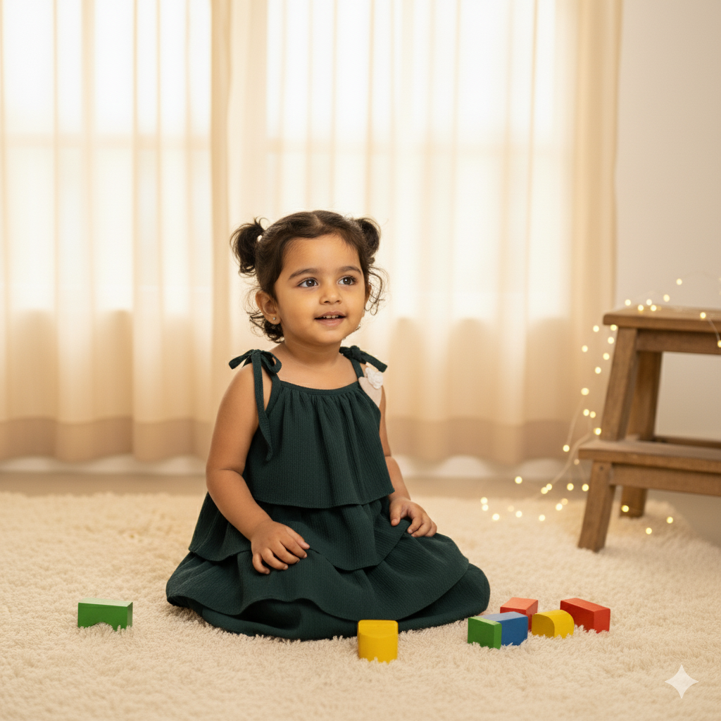 Classic Green Tiered Ruffle Dress