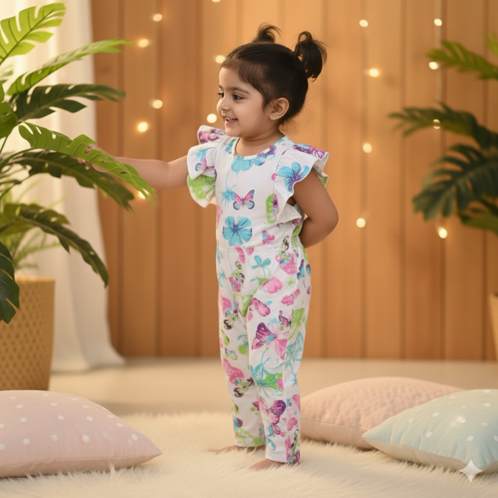 White Butterfly Print Jumpsuit