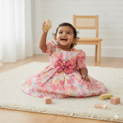 Girls Floral Print Satin Fit & Flare Dress