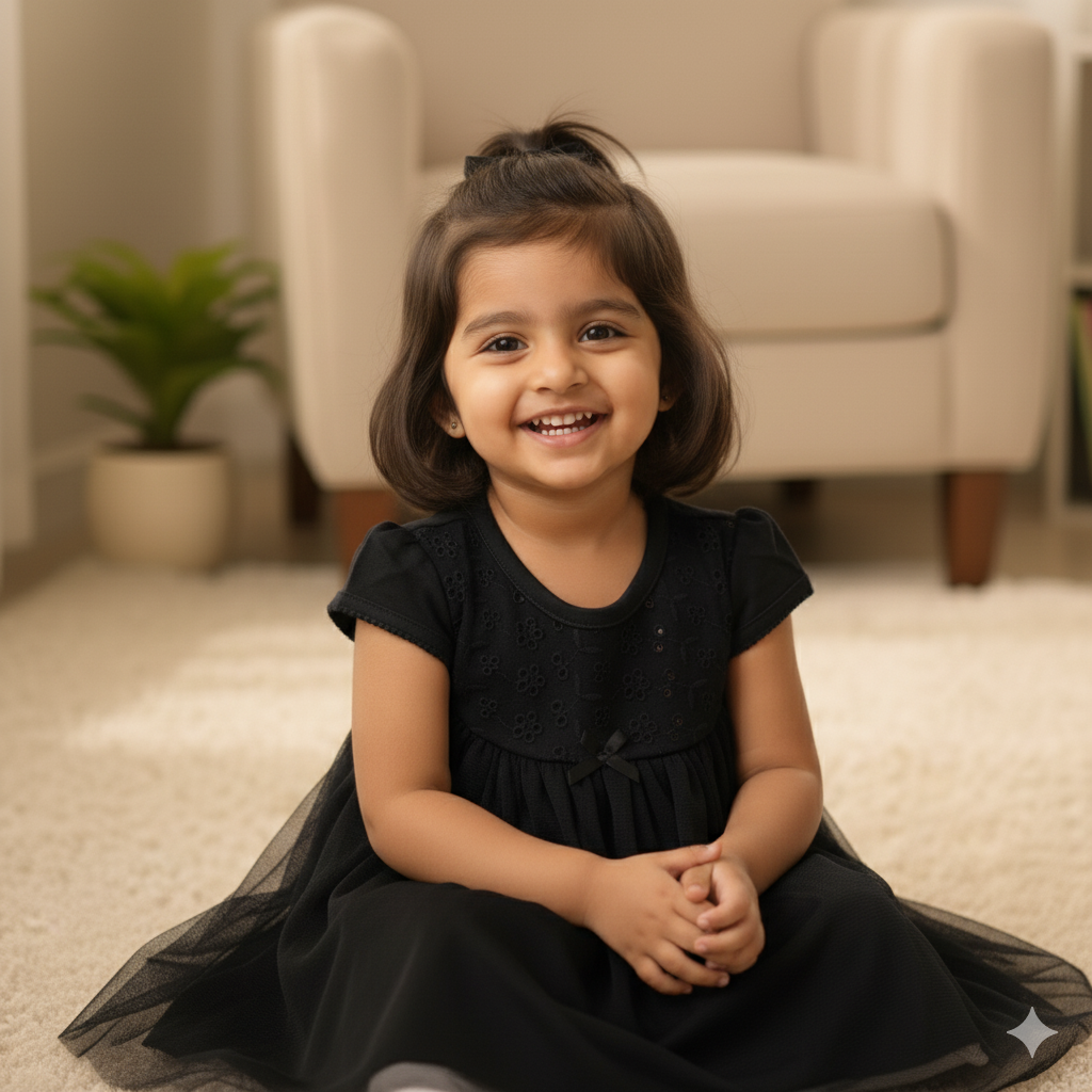 Elegant Black Schiffli Dress with Tulle Overlay