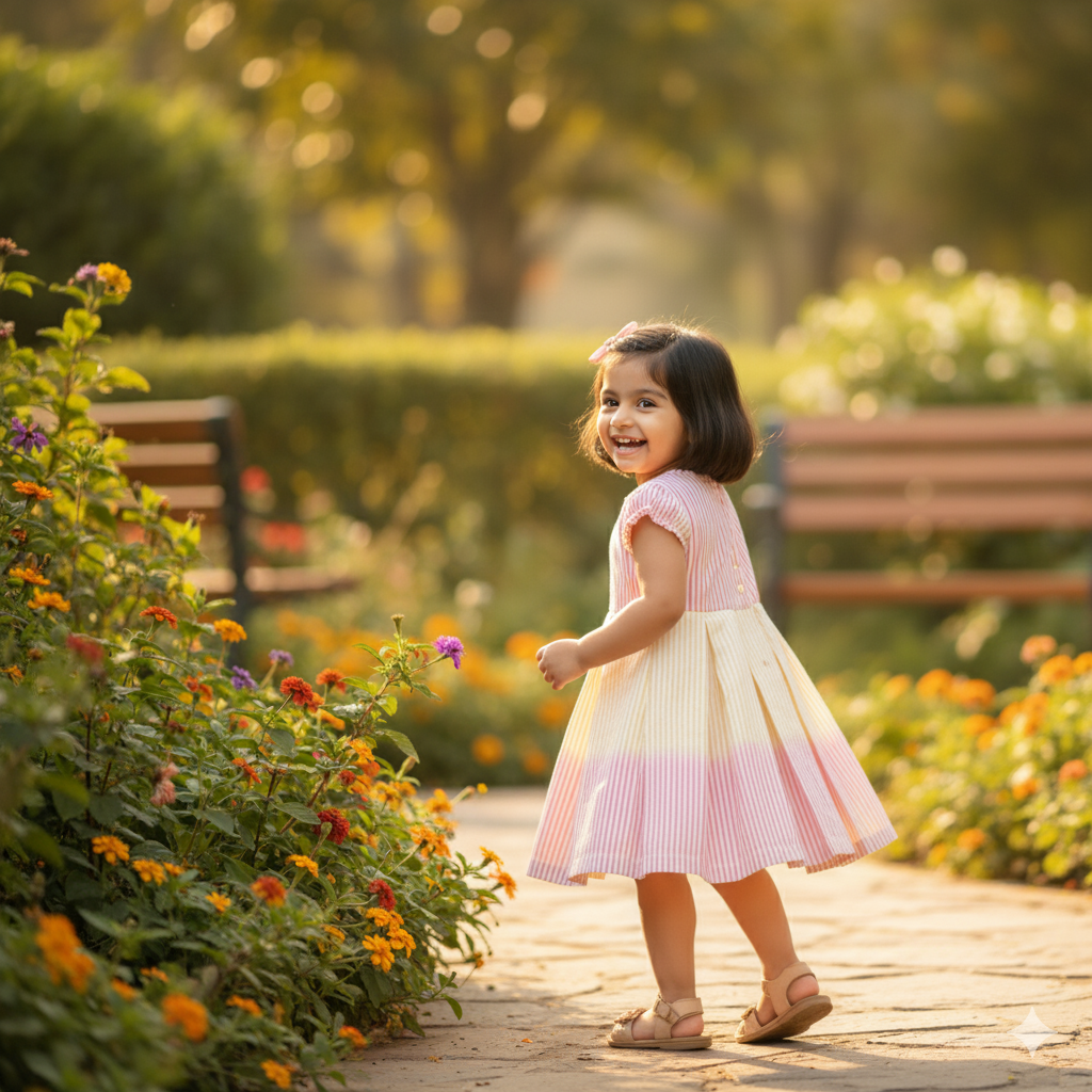 Girls Striped Cotton Frock